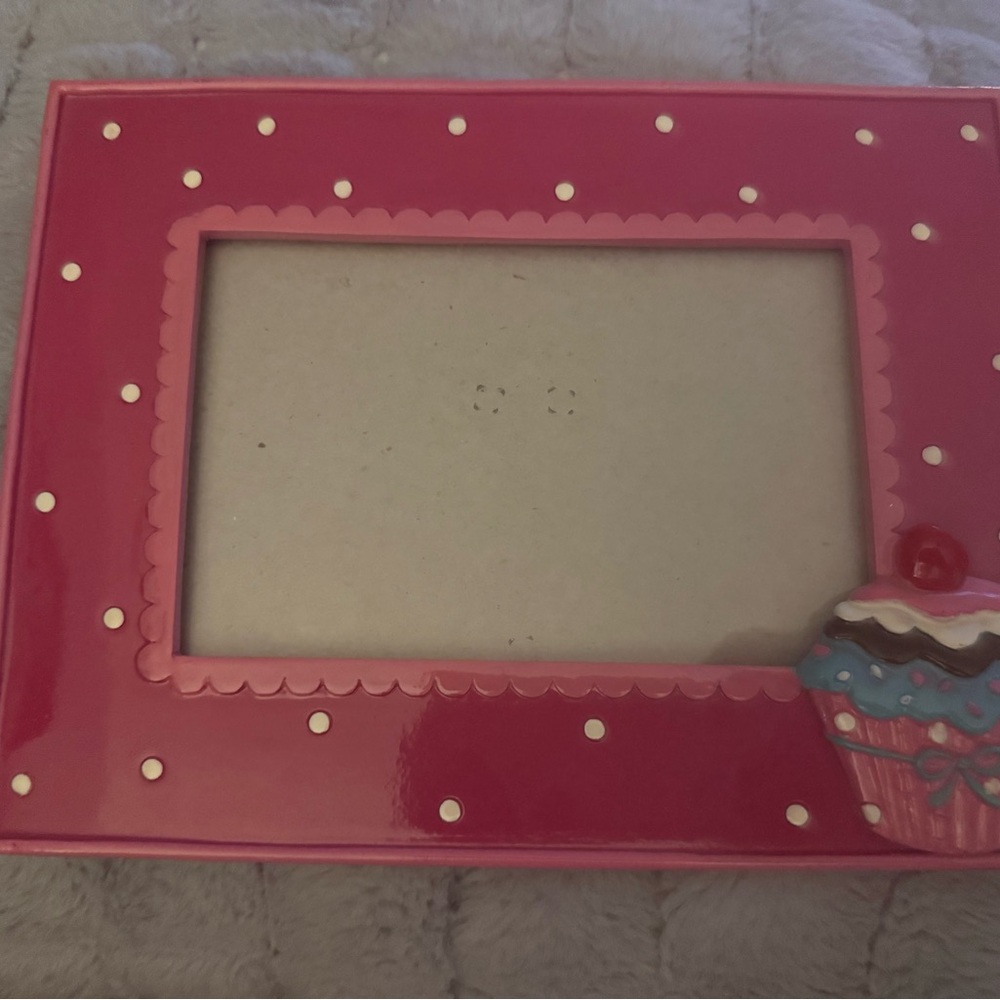 Pink Polka Dot Picture Frame with Cupcake Accent 4” by 6”